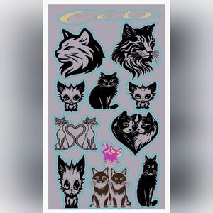 Black and Brown Cat Sticker Set 3 Sheets